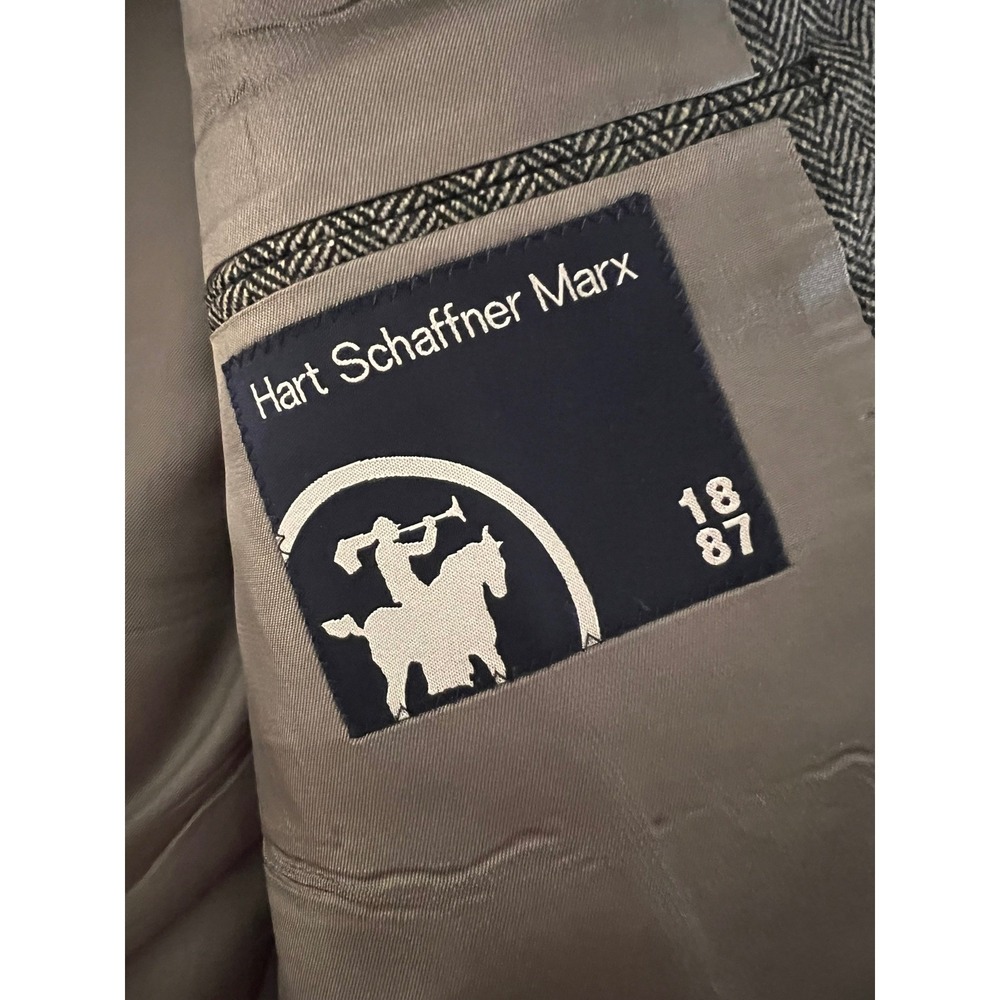 Hart Schaffner Marx Mens 44L Grey Herringbone Two Button Blazer Sport Coat USA
